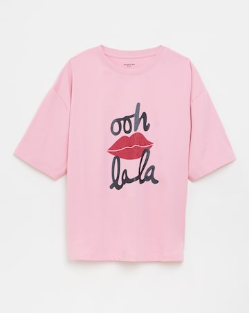 Simply Be Pink Ooh La La Graphic Embellished T-Shirt