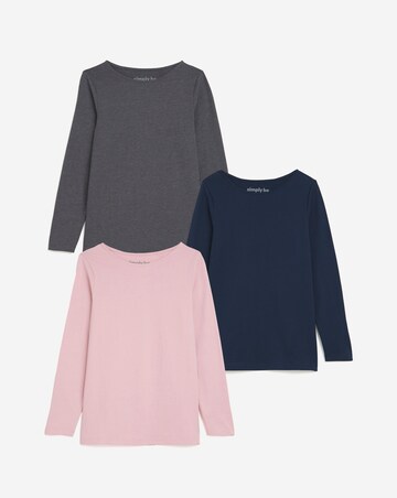 Pink, Navy & Charcoal 3 Pack Slash Neck Tops