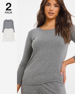 Pretty Secrets (2 Pack) Thermal Long Sleeve Tops Oatmeal/Grey