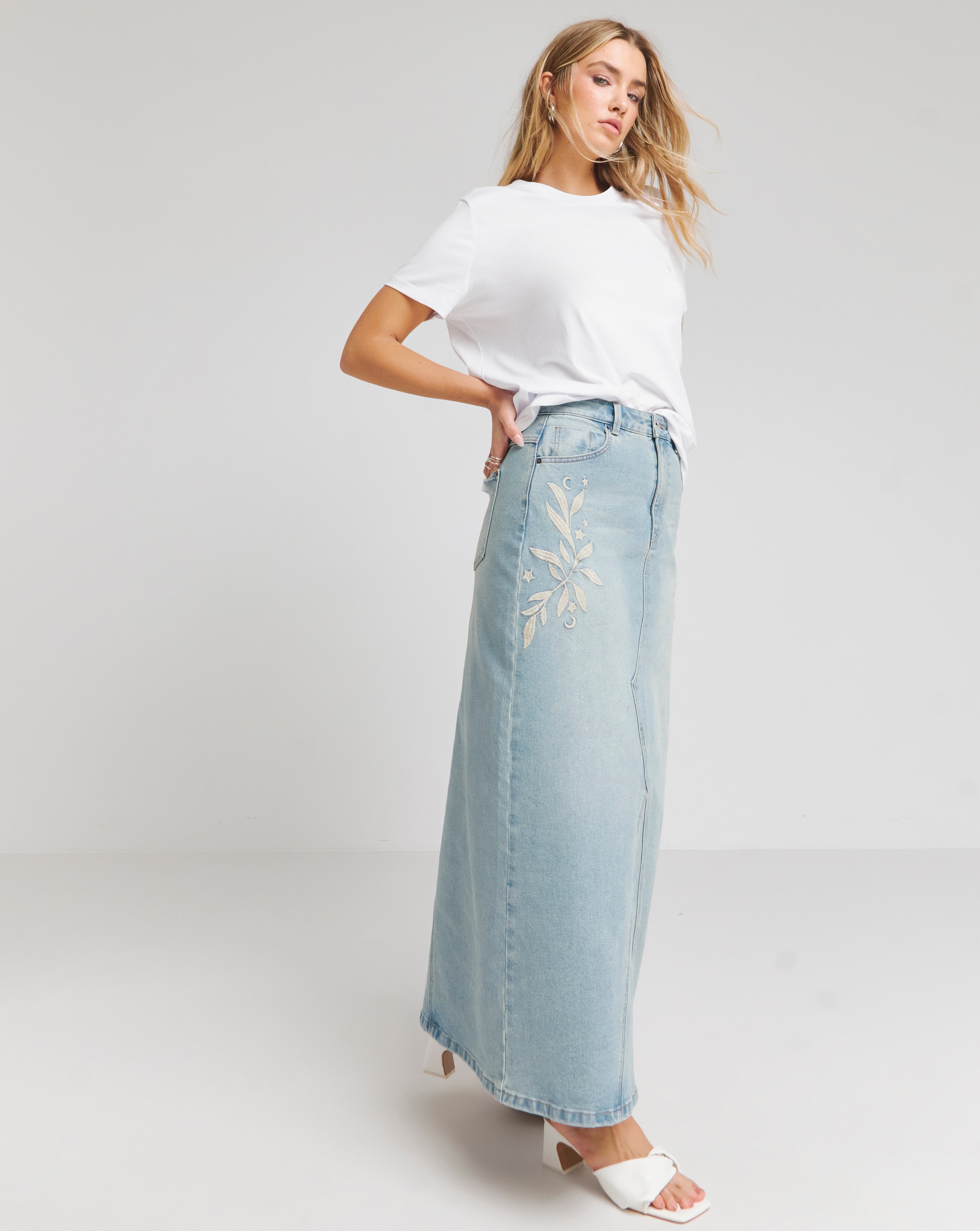 Vintage Wash Western Embroidered Maxi Skirt Simply Be