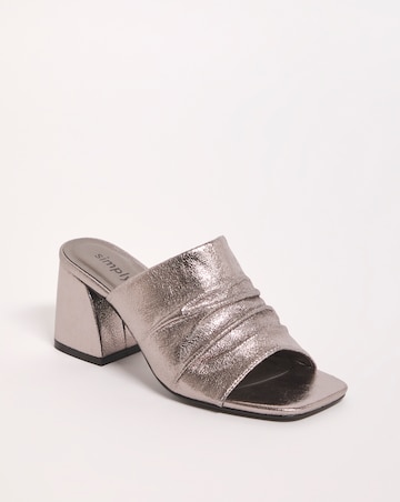 Elissa Metallic Ruched Heeled Mule Sandals - Wide Fit (E)