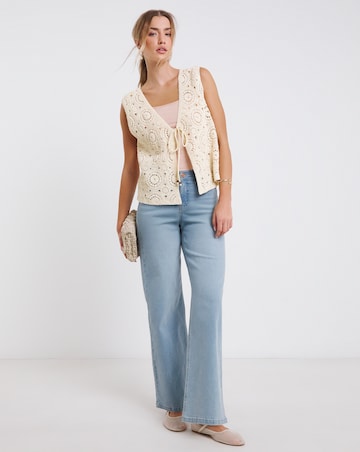 Simply Be Stone Crochet Tie Front Waistcoat