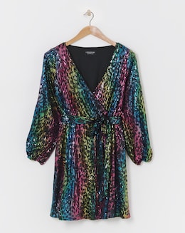 Lovedrobe All Over Sequin Animal Print Belted Mini Dress