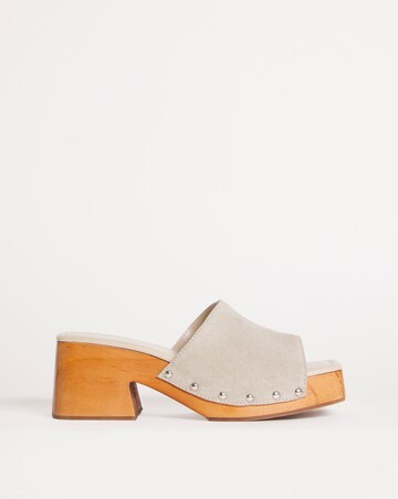Sage Wooden Block Heeled Suede Clog Sandals Ex Wide Fit