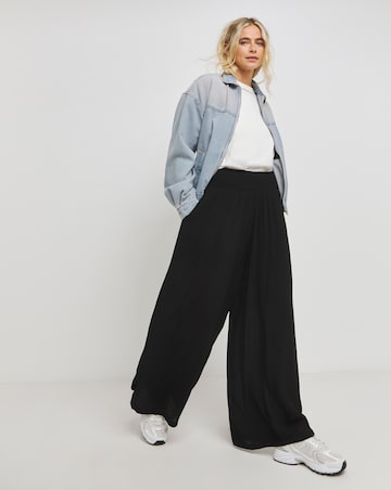 Crinkled Shirred Waist Wide Trousers Regular