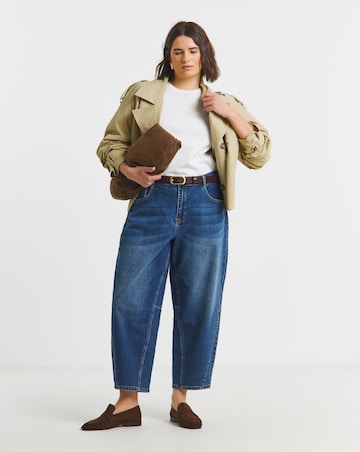 Mid Wash Cropped Barrel Jeans