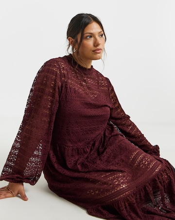 Burgundy Lace Midi Dress