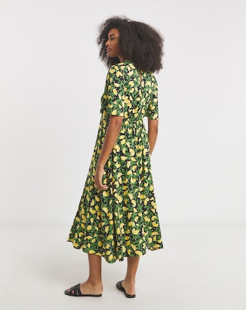 Lemon Print Spun Viscose Midi Dress