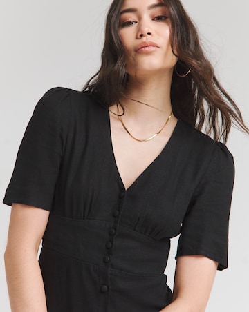 Nobody's Child Black Linen Blend Alexa Midi Dress