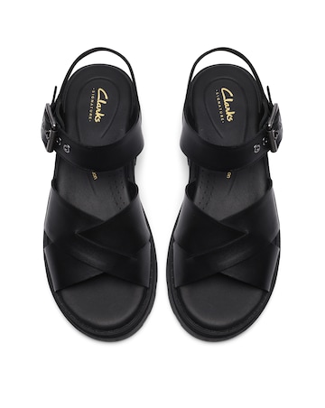 Clarks Black Leather Animal Print Orinoco3 Cross Sandals - Standard Fit (D)