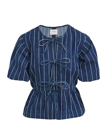 Simply Be Striped Blue Tie Front Denim Peplum Blouse