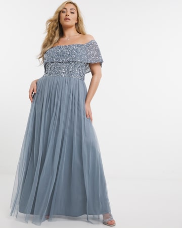 Maya Bardot Sequin Embellishment Tulle Maxi Dress