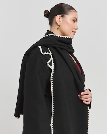 Black Blanket Stitch Maxi Scarf Coat