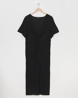 Simply Be Black Slinky Short Sleeve Knot Front Midaxi Dress