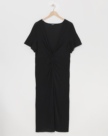 Simply Be Black Slinky Short Sleeve Knot Front Midaxi Dress