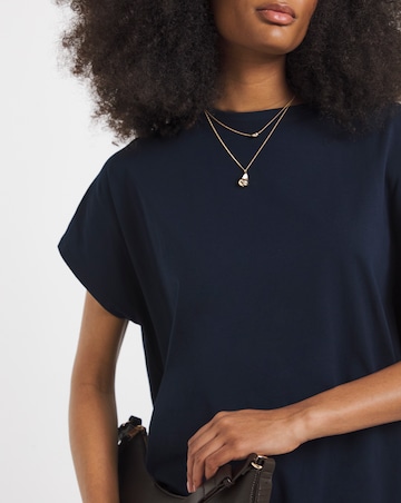Navy Slouchy Dip Back Pure Cotton T-Shirt
