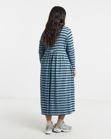 Simply Be Blue Stripe Ribbed Midi Dress With Pockets