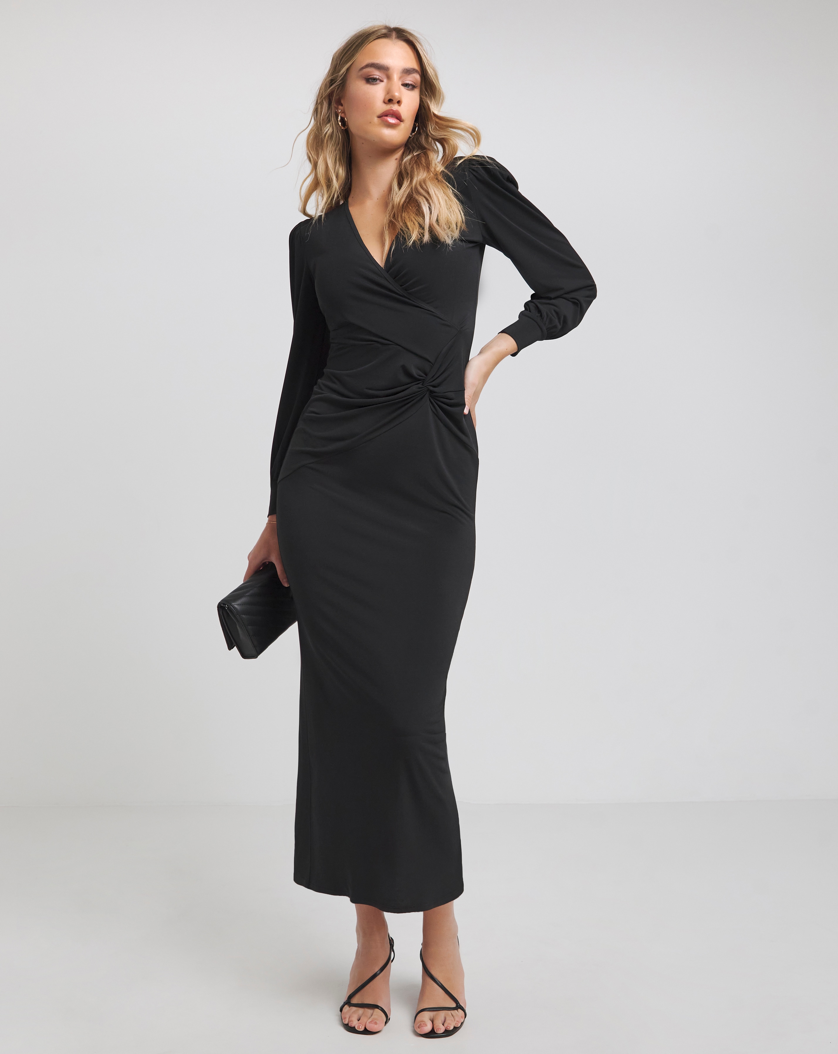 Flounce London Black Slinky Jersey Twist Knot Maxi Dress Simply Be