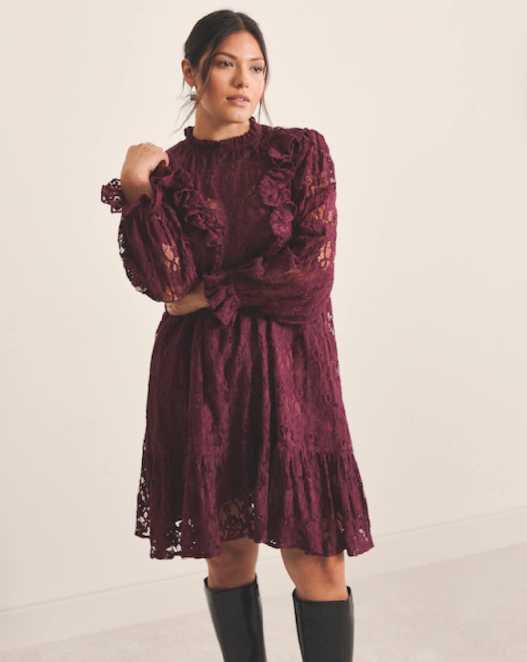 Mango Burgundy A-Line Dress