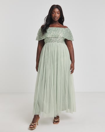 Maya Bardot Sequin Embellishment Tulle Maxi Dress