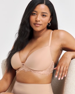 Figleaves Smoothing Non Wired Bra With Lace Detail B-G - Latte