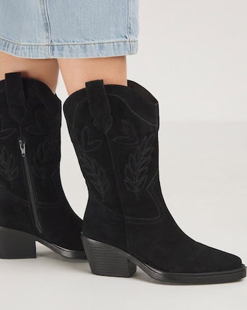 Bobbie Calf Western Boots Suede Wide E Fit Standard Calf