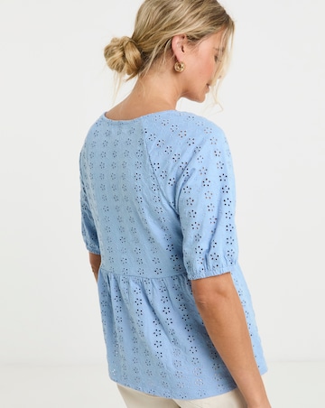 Blue Jersey Broderie Square Neck Top