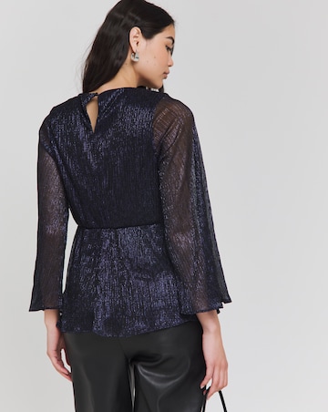 Joanna Hope Fluted Sleeve Metallic Plisse Wrap Blouse