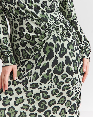 Flounce London Green Slinky Jersey Twist Knot Leopard Print Maxi Dress