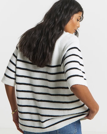 Cosy Yarn Ivory & Black Stripe Short Sleeve Boxy Knitted T-Shirt