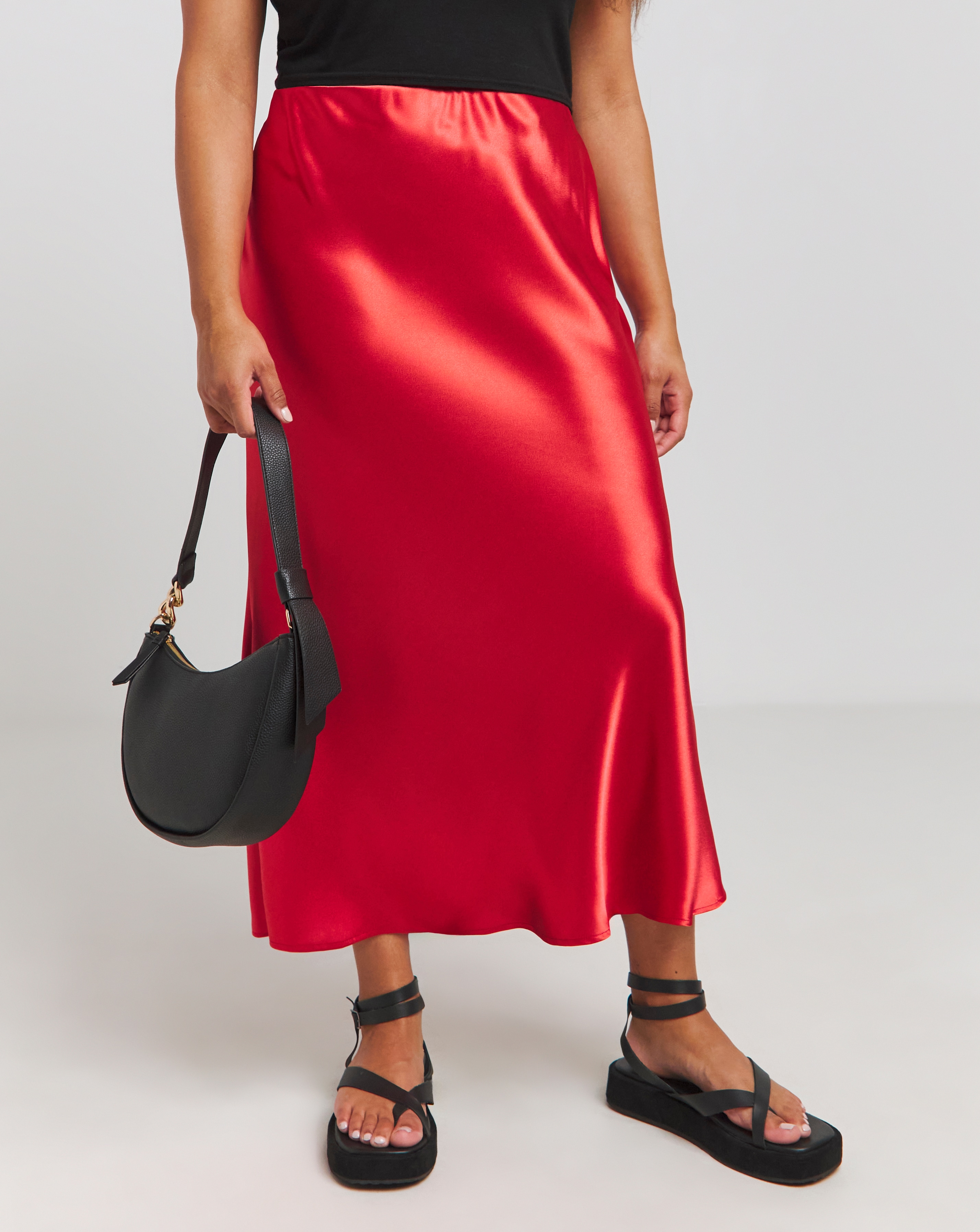 Red Satin Midaxi Skirt Simply Be