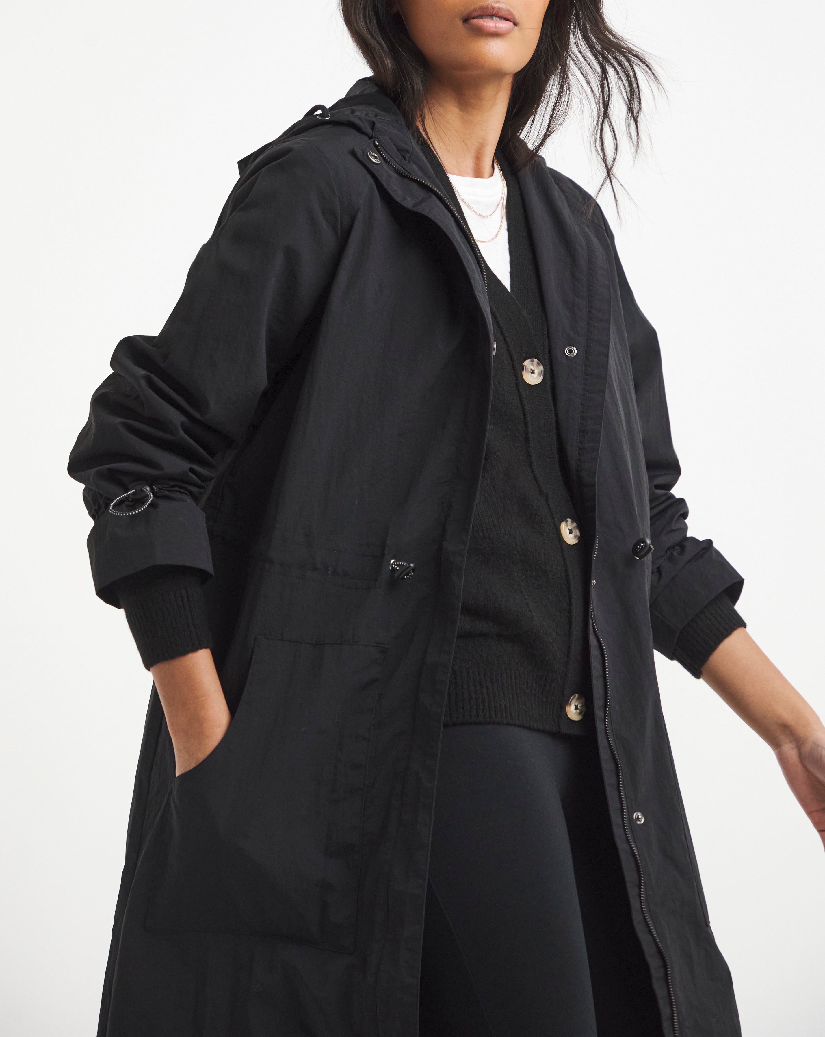 Black Longline Tech Parka | Simply Be