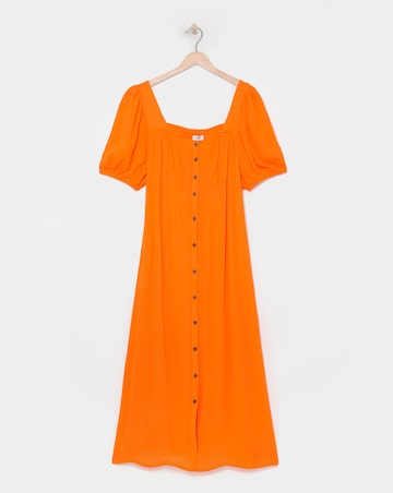 Simply Be Orange Crinkle Button Through Midi Dress