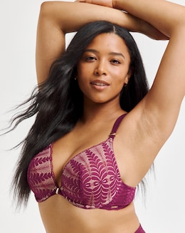 Figleaves Curve Opulence Lace Underwired Padded Plunge Bra B-F - Raspberry