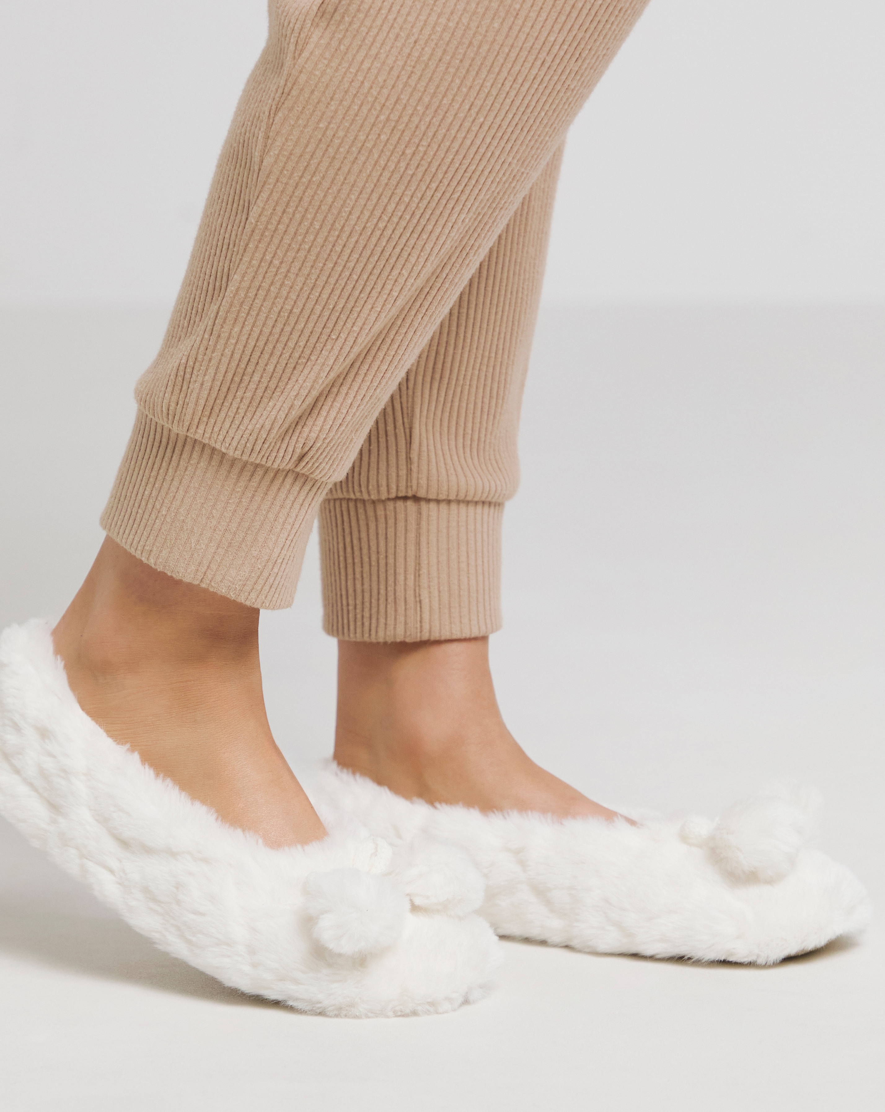 Ebony Pom Pom Ballerina Slippers Wide E Fit Simply Be