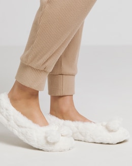 Ebony Pom Pom Ballerina Slippers - Extra Wide Fit (EEE)