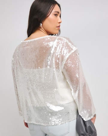 White Flared Sleeve Sequin Top