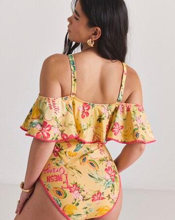 Figleaves Fruit Print Bardot Tummy Control Swimsuit