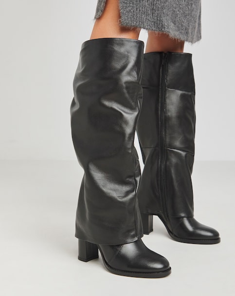 Lauretta Leather Gaiter Platform Heeled Boots - Wide Fit (E) & Curvy Calf