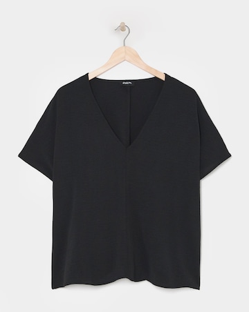 Black V Neck Textured Boxy Blouse