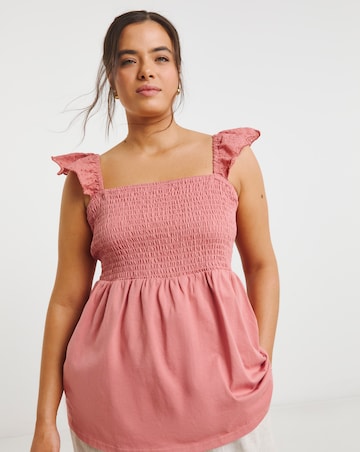 Washed Red Broderie Ruched Bust Vest