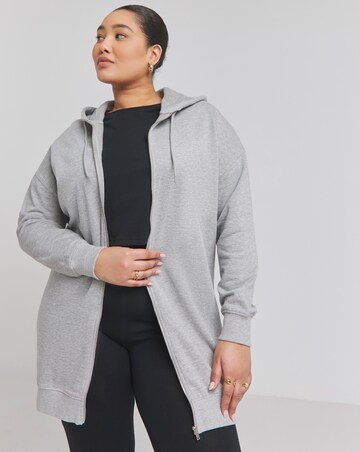 Basic Grey Marl Zip Through Tunic Hoodie