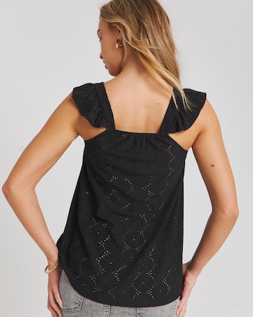 Black Jersey Broderie Swing Top