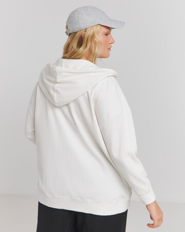 Ecru Ribbed Zip Through Hoodie