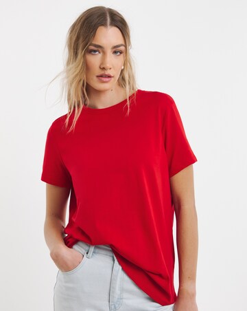 Red & White Pack 2 Curved Hem Longline T-Shirts