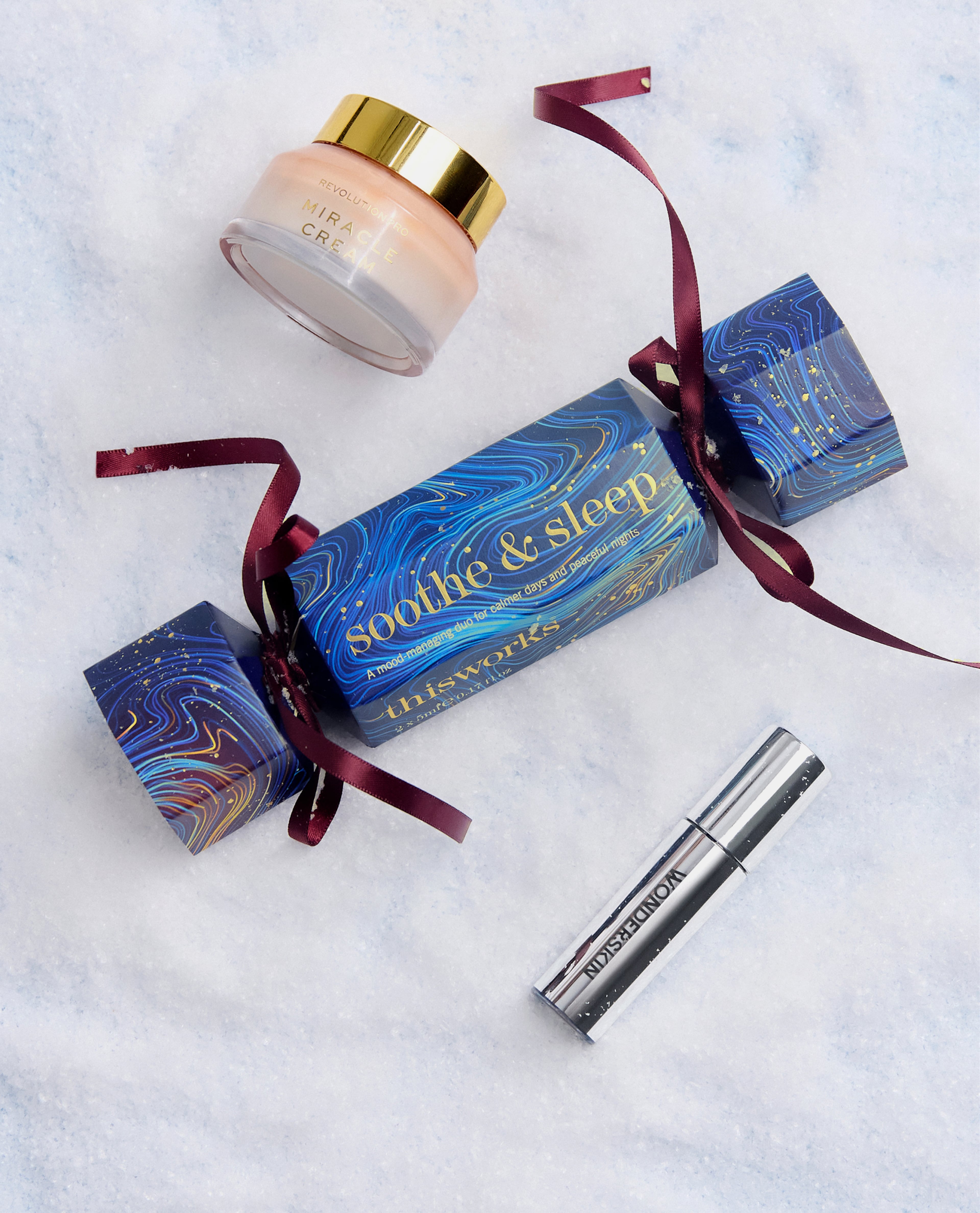 Gifting ideas on snow background