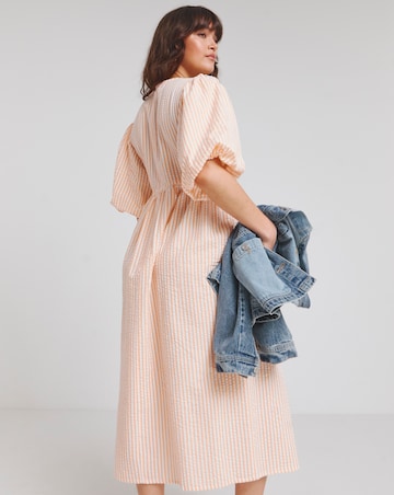 Native Youth Peach Textured Stripe Short Sleeve Midi Dress