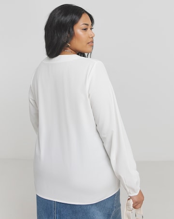 Ivory V Neck Long Sleeve Boxy Blouse