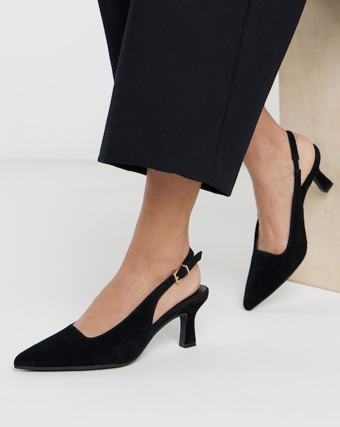 Verona Suede Pointed Toe Slingback Heels - Extra Wide Fit (EEE)
