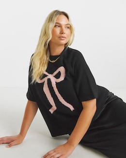 Simply Be Bow Placement Print Knitted T-Shirt